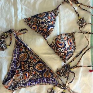 H&M Boho Paisley Bikini w/ tassels *sizing